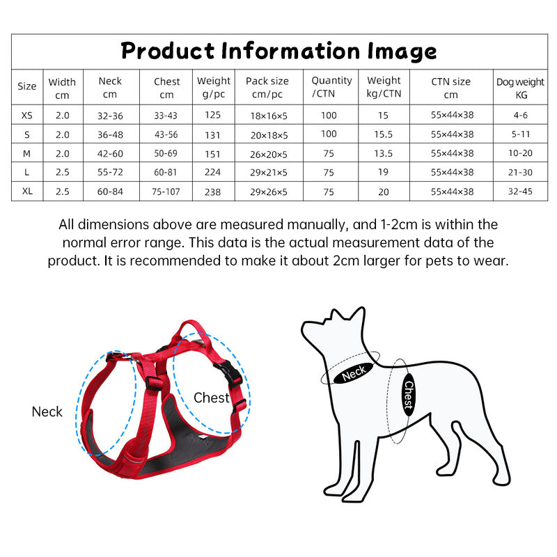 Breathable Reflective Dog Harness Vest, Outdoor No-Pull Escape-Proof Harness with Leash for Large & Medium Dogs