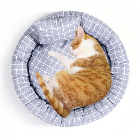 Pet Supplies Winter Plaid Pet Nest Small Round Nest with Pillow Cat Den Dog Den