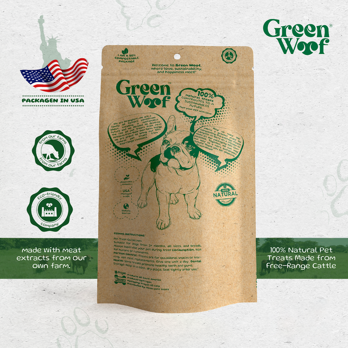 Green Woof Straight Bully Sticks Natural Dog Chews
