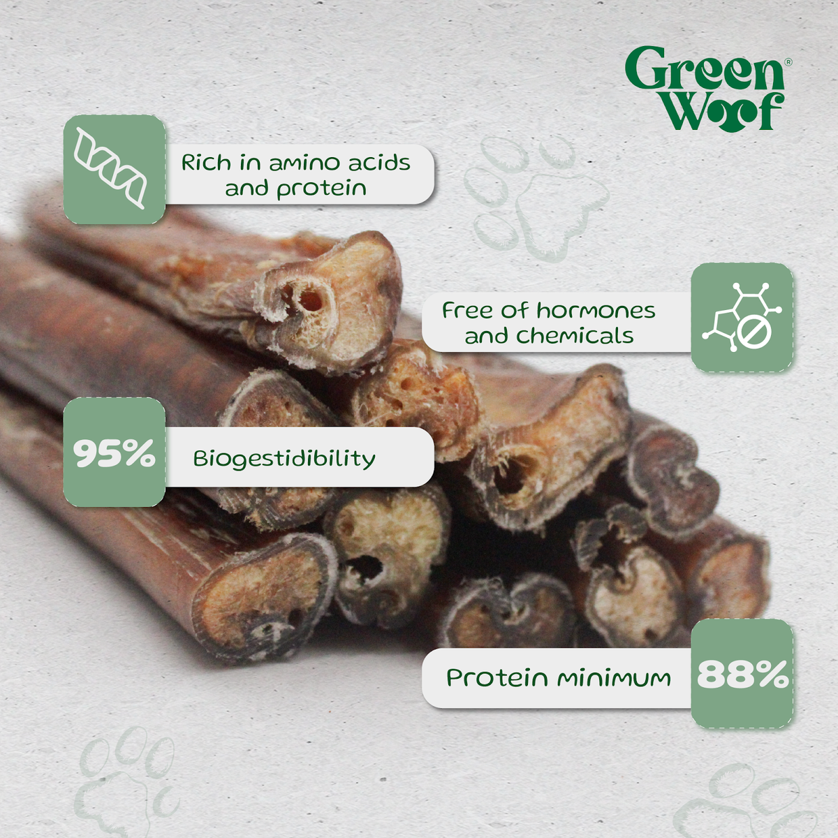Green Woof Straight Bully Sticks Natural Dog Chews