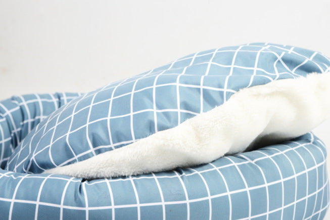 Pet Supplies Winter Plaid Pet Nest Small Round Nest with Pillow Cat Den Dog Den