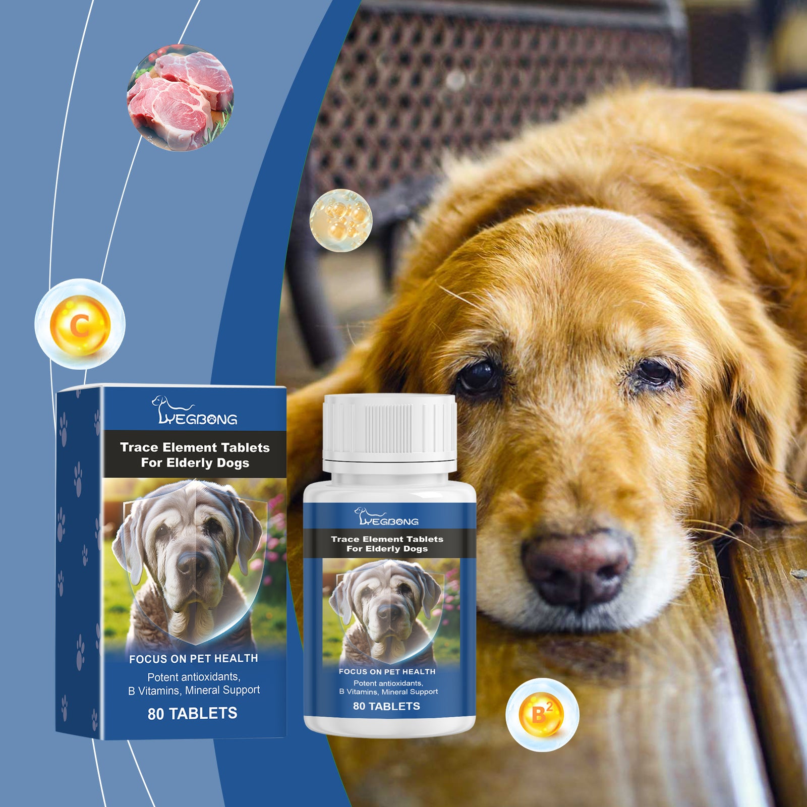 Yegbong Trace Element Tablets For Elderly Dogs, Nerve To Promote Overall Health Calcium Supplement Elderly Dog Care Calcium Tablets