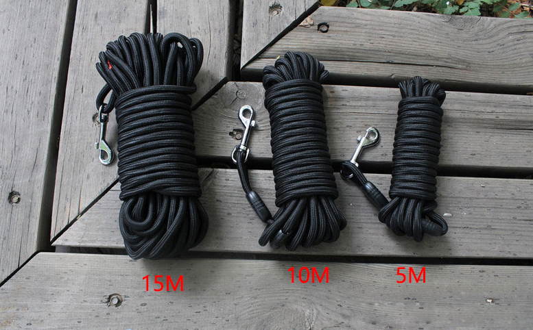 Black Nylon Dog Leash Long Tracking Round Rope Outdoor  Walking Training Pet Lead Leashes For Medium Large Dogs 5M/10M/15M