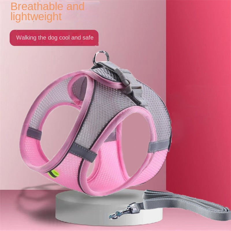 Adjustable Reflective Breathable Mesh Pet Harness for Cats and Dogs with Leash for Outdoor Use