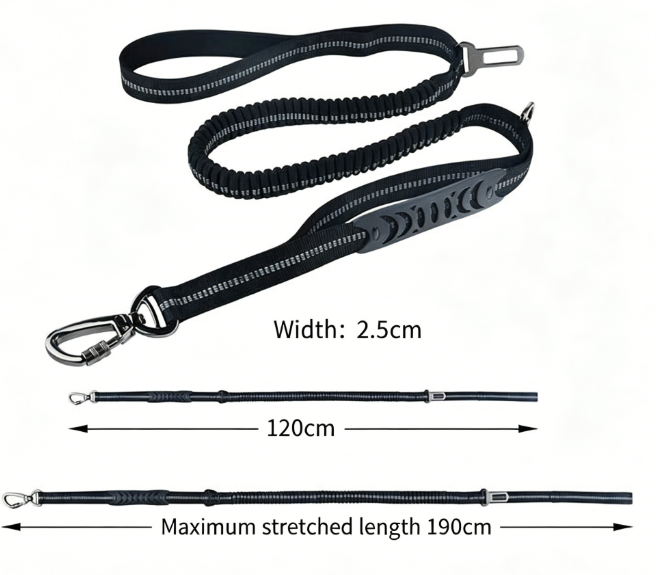 2.5*135CM New Pet Supplies Factory Elastic Dog Leash with Reflective Car Safety Belt for Dogs