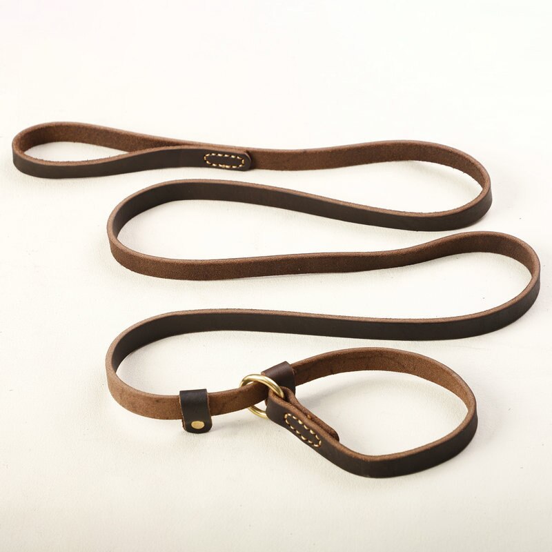 Real Leather P Chain Large Dog Leash Slip Collar pet Walking Lead Genuine Leather Dog Traction Rope For small Medium Big Dogs