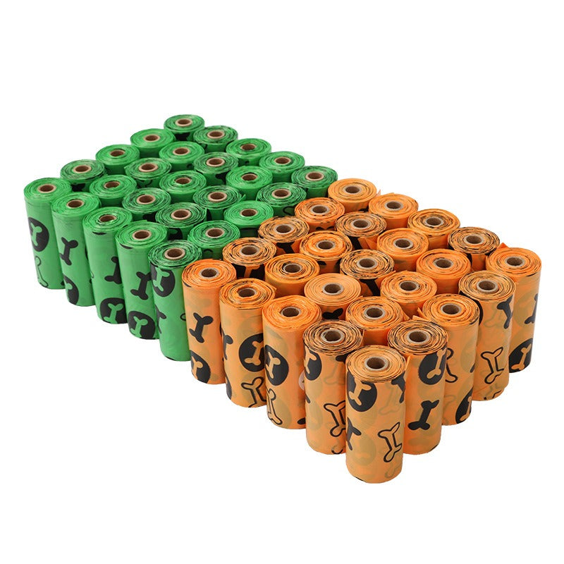Orange and green pet garbage bags for dogs to pick up feces and defecate