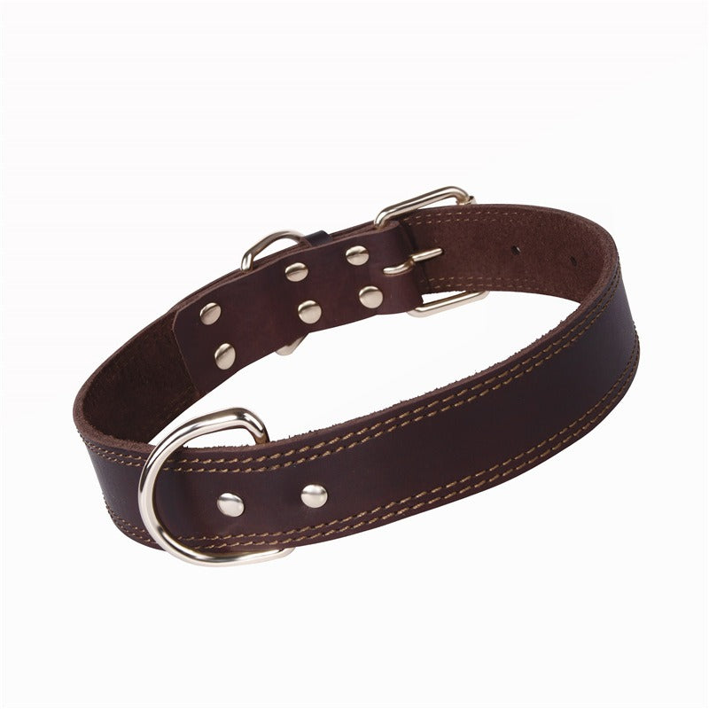 Cowhide Dog Collar Vintage Copper Hook Buckle Head Golden Hair German Shepherd Medium And Large Dogs Special Collar Pet Supplies