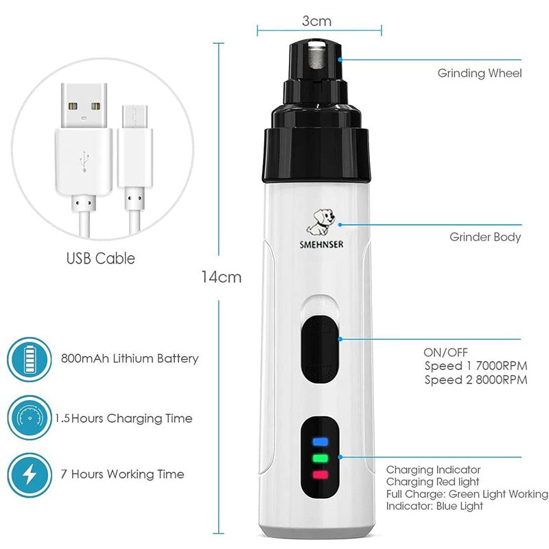 Dog Nail clipper for dogs nail clippers pet grinder short unhas gato for cats Nail Clipper USB Animal Grooming Trimmer Low Noise
