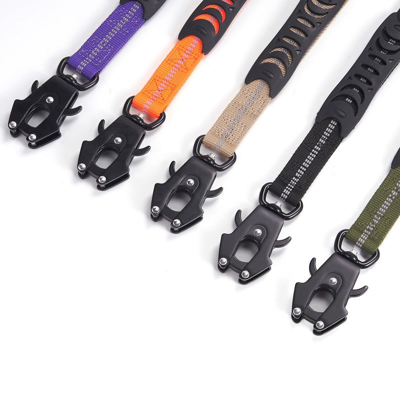 Reflective Explosion-Proof Punching Medium And Large Dogs Frog Buckle Khaki Tactical Car Tow Rope