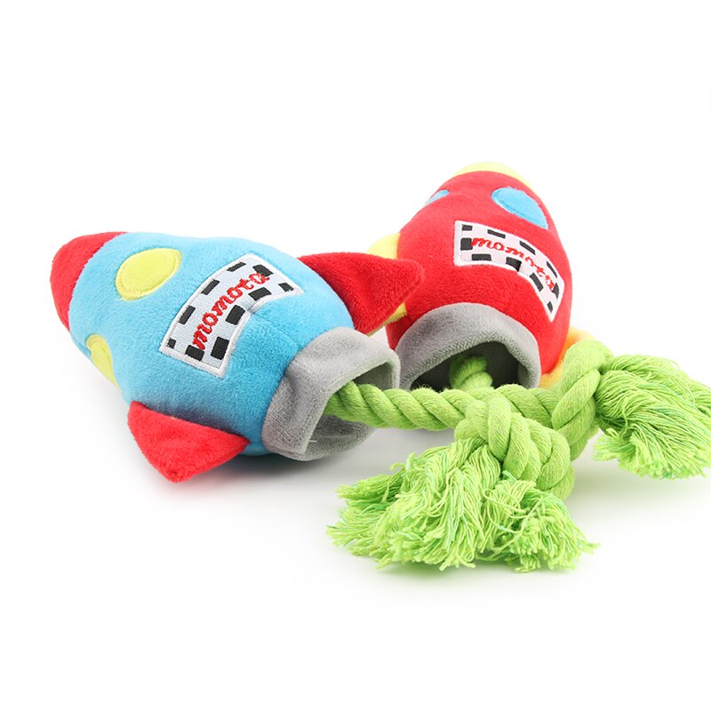 Colorful Rockets Dog Toy Cartoon BB Plush Pet Toys Rocket Chew Dogs Rope Squeak Toys