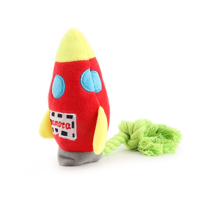 Colorful Rockets Dog Toy Cartoon BB Plush Pet Toys Rocket Chew Dogs Rope Squeak Toys