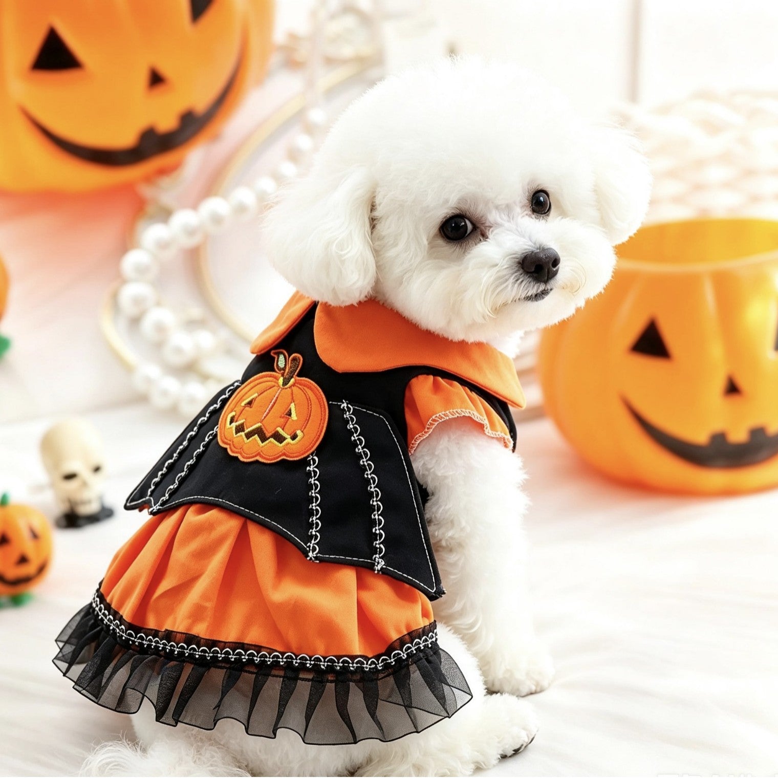 Halloween Pumpkin Dress for Dogs and Cats, Spring and Autumn Pet Costume, Small Dog Party Outfit