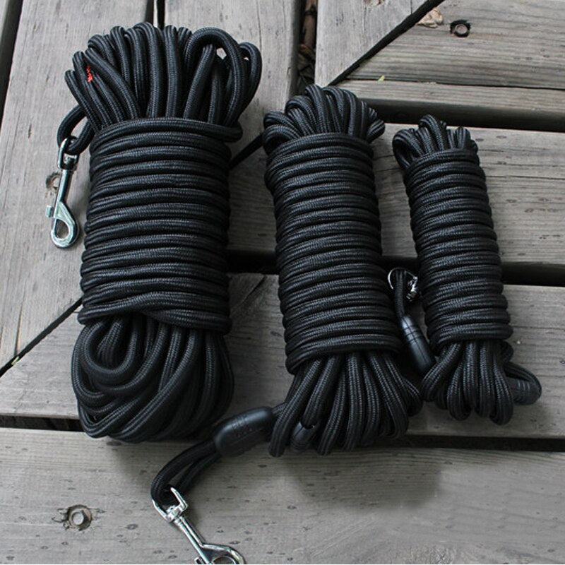 Black Nylon Dog Leash Long Tracking Round Rope Outdoor  Walking Training Pet Lead Leashes For Medium Large Dogs 5M/10M/15M
