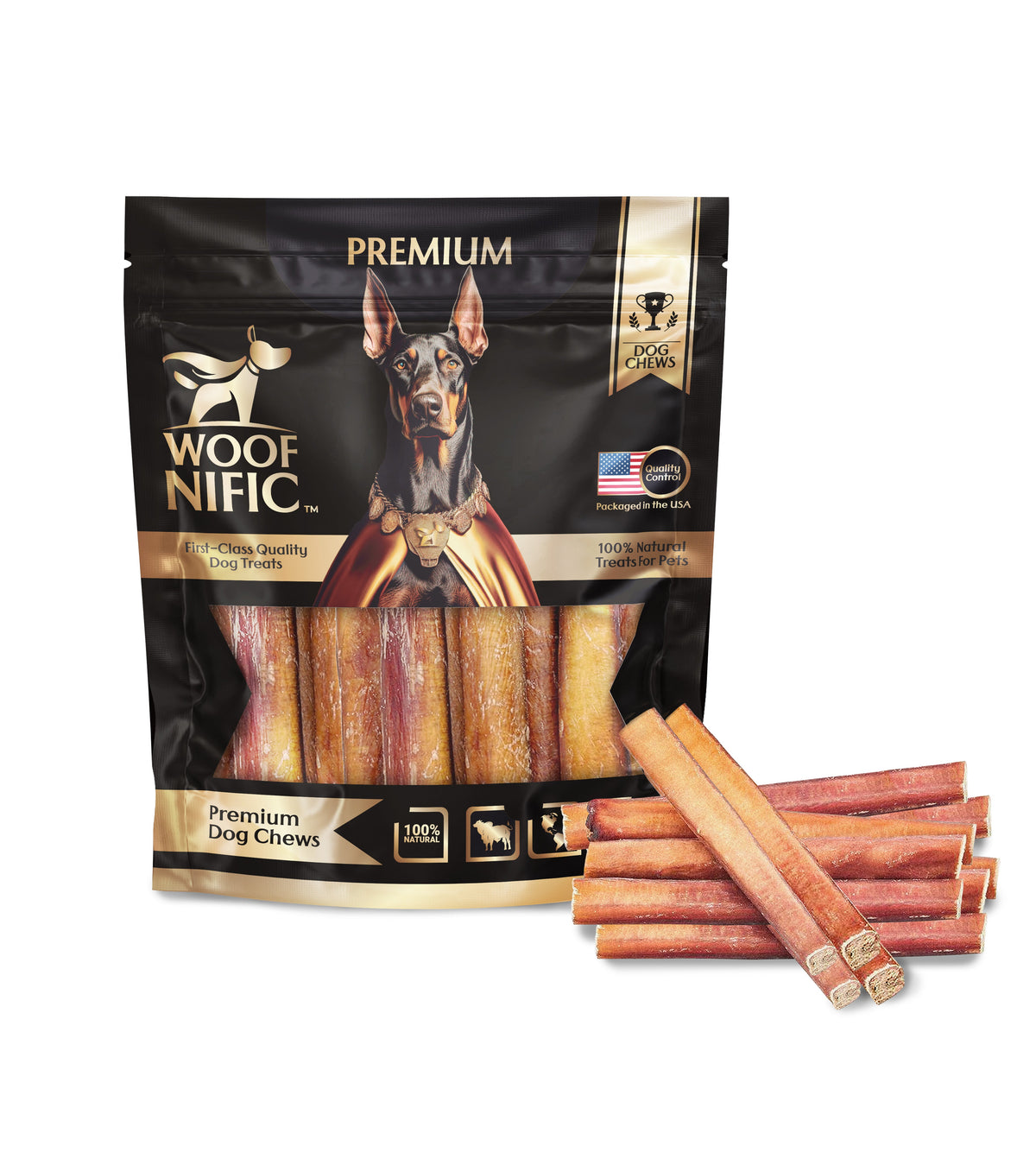 Woof Nific Straight Bully Sticks for Dogs – Natural Beef Chew