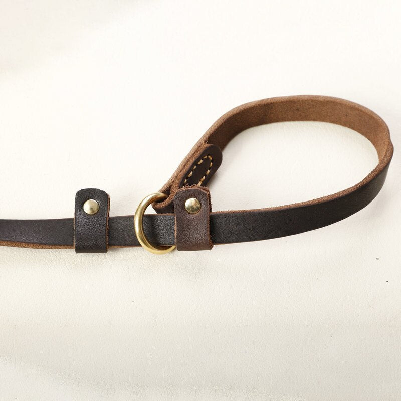 Real Leather P Chain Large Dog Leash Slip Collar pet Walking Lead Genuine Leather Dog Traction Rope For small Medium Big Dogs