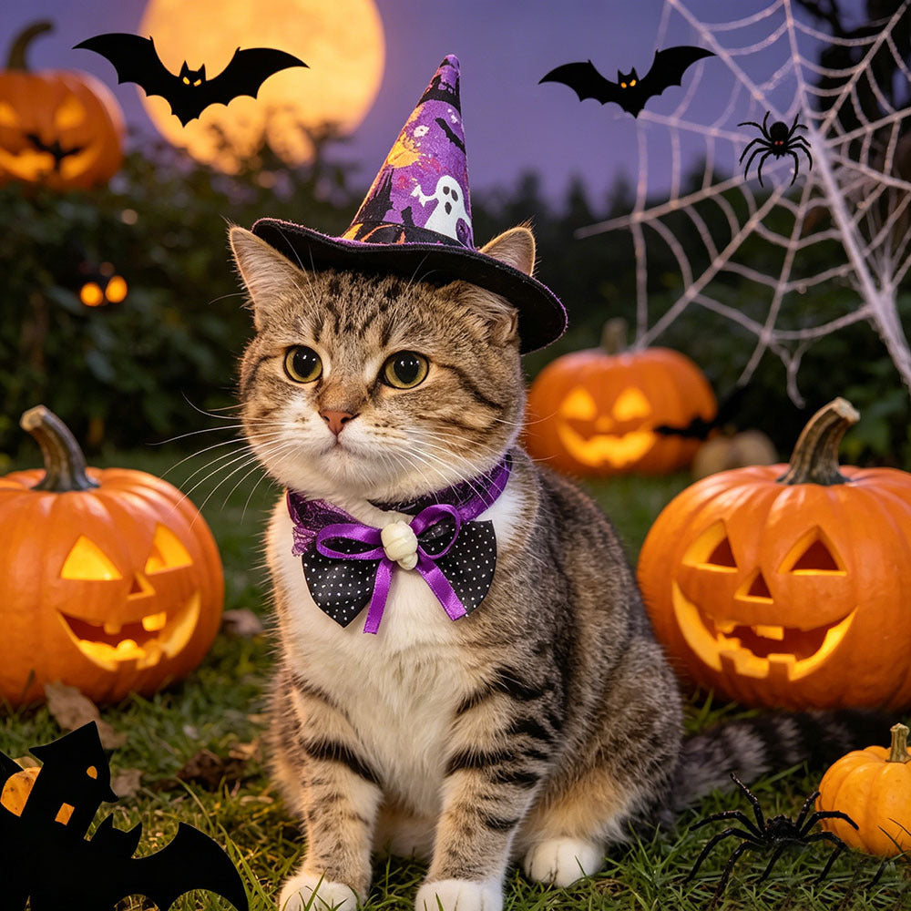 Fashion Halloween Pet Bat Wings Hat Bow Tie Set for Cats and Dogs