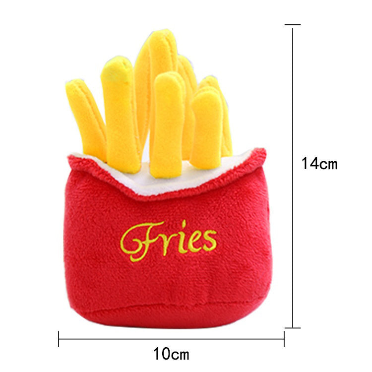 Cute Cat Plush Sound Toy - Adorable Cat Toy with French Fries and Hamburger for Small and Medium Dogs and Teddy Bears