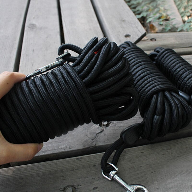 Black Nylon Dog Leash Long Tracking Round Rope Outdoor  Walking Training Pet Lead Leashes For Medium Large Dogs 5M/10M/15M