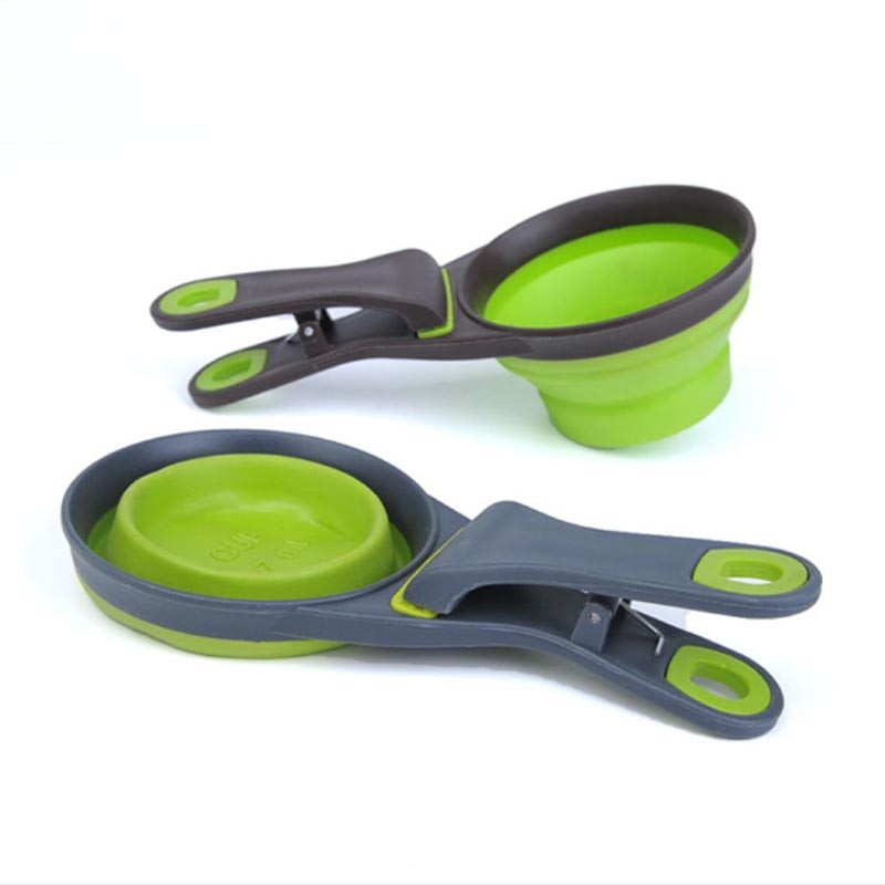 Multifunctional Folding Silicone Dog Bowl Feeder Portable Pet Food Container Measuring Cup Spoon Dogs Feed Storage Tool