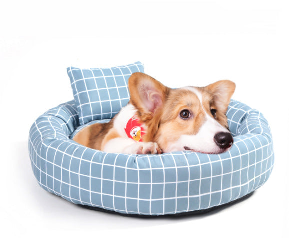 Pet Supplies Winter Plaid Pet Nest Small Round Nest with Pillow Cat Den Dog Den