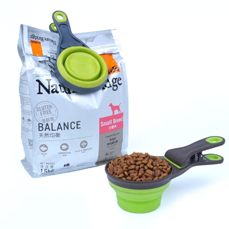 Multifunctional Folding Silicone Dog Bowl Feeder Portable Pet Food Container Measuring Cup Spoon Dogs Feed Storage Tool