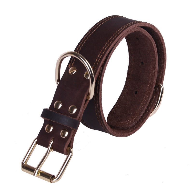Cowhide Dog Collar Vintage Copper Hook Buckle Head Golden Hair German Shepherd Medium And Large Dogs Special Collar Pet Supplies
