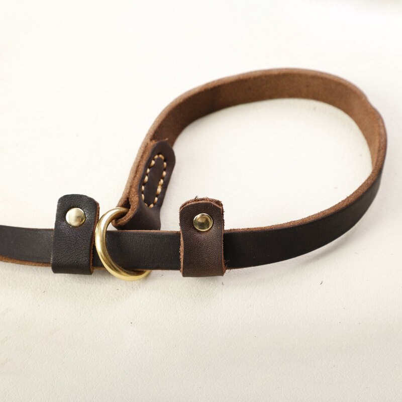 Real Leather P Chain Large Dog Leash Slip Collar pet Walking Lead Genuine Leather Dog Traction Rope For small Medium Big Dogs
