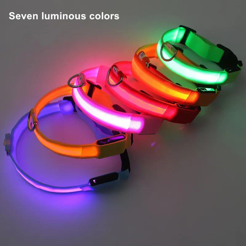 Nylon LED Pet Dog Collar,Night Safety Flashing Glow In The Dark Dog Leash,Dogs Luminous Fluorescent Collars Pet Supplies 4.7
