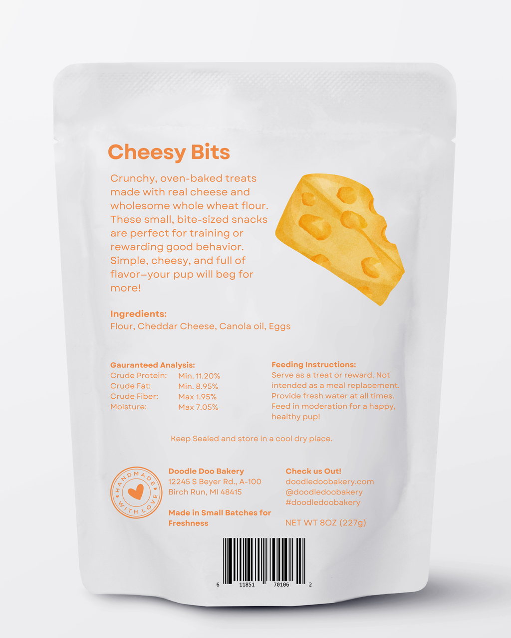 🧀 Homemade Dog Treats - Cheese Bits Dog Biscuits 1/2 LB.